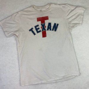 Men's White TEXAN Short Sleeve Crew Neck T-Shirt Size LARGE Texas Graphic Tee